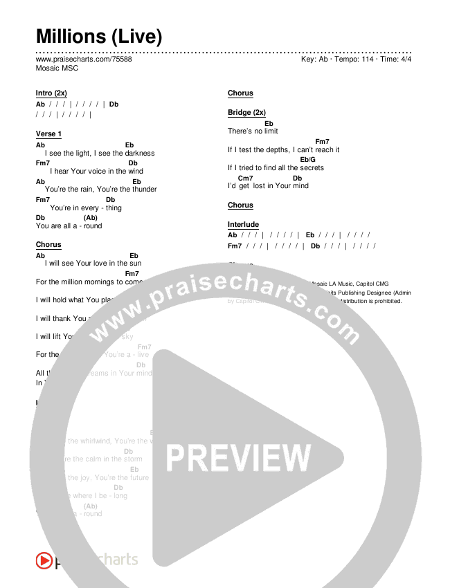 Millions (Live) Chords & Lyrics (Mosaic MSC)