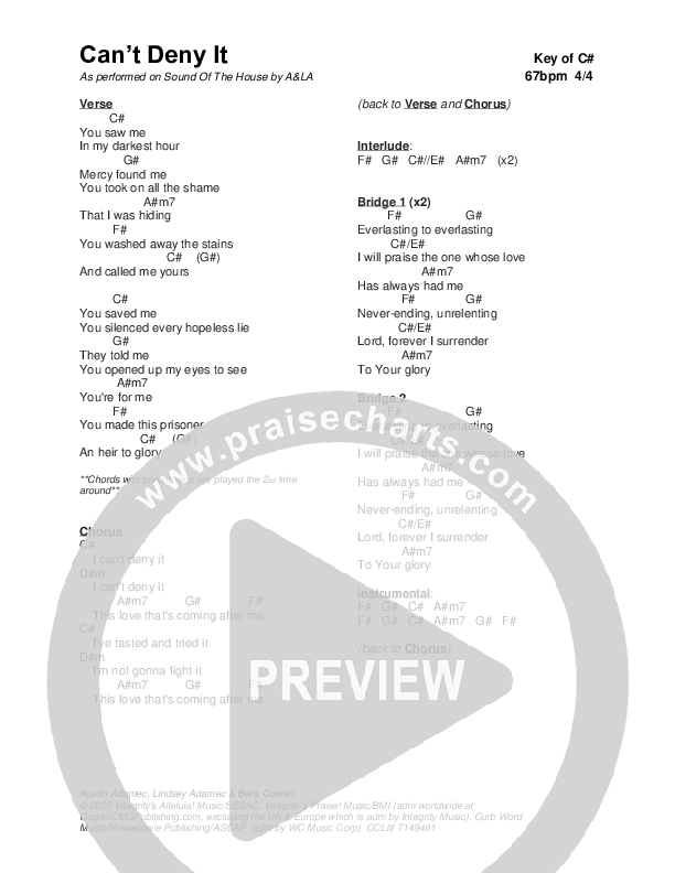 Can't Deny It (Live) Chord Chart (Austin & Lindsey Adamec)
