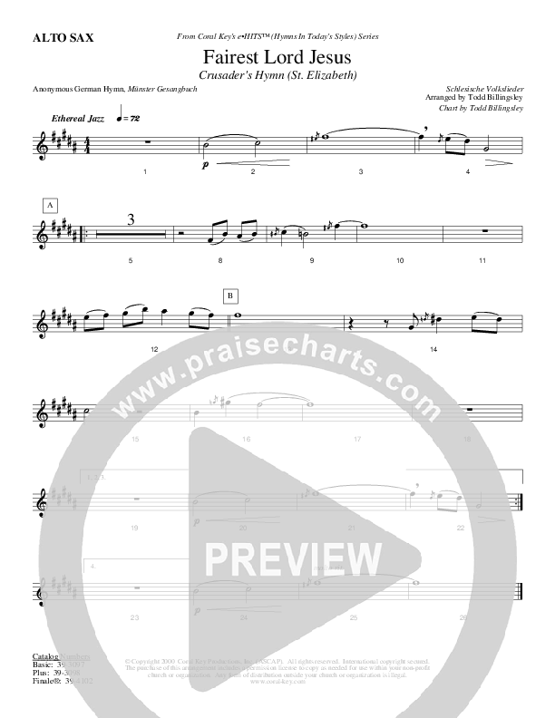 Fairest Lord Jesus Alto Sax (Todd Billingsley)