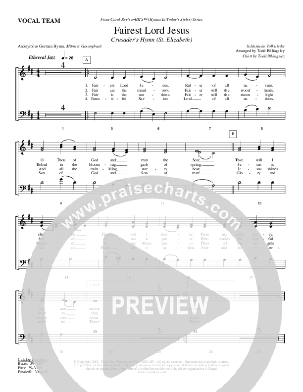 Fairest Lord Jesus Choir Sheet (Todd Billingsley)