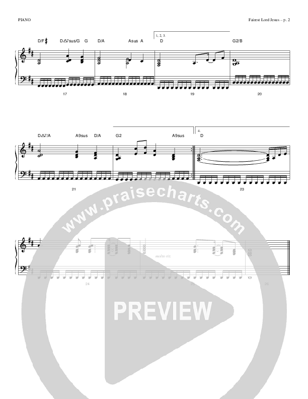 Fairest Lord Jesus Piano Sheet (Todd Billingsley)