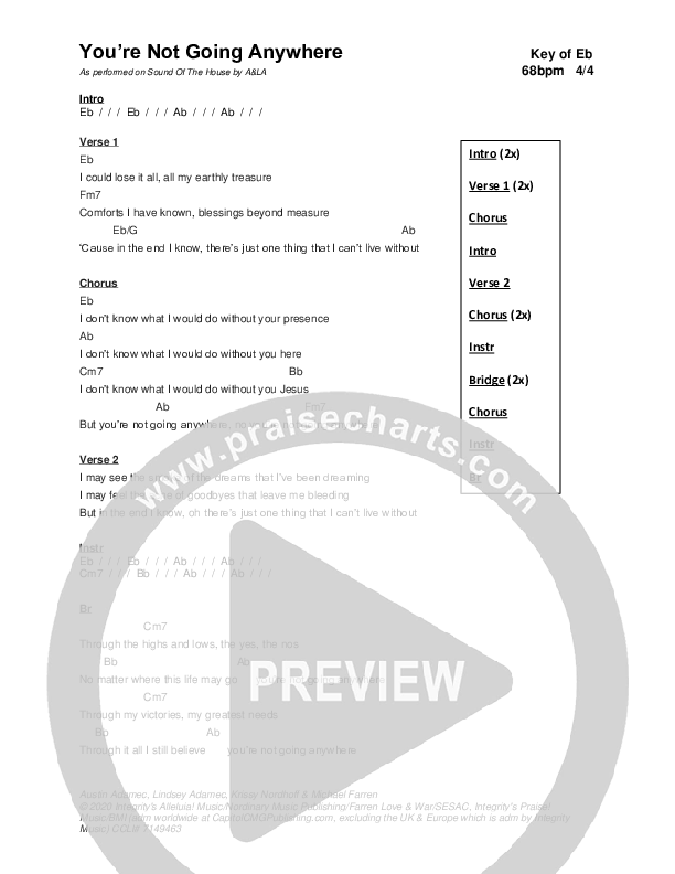 You're Not Going Anywhere (Live) Chord Chart (Austin & Lindsey Adamec)