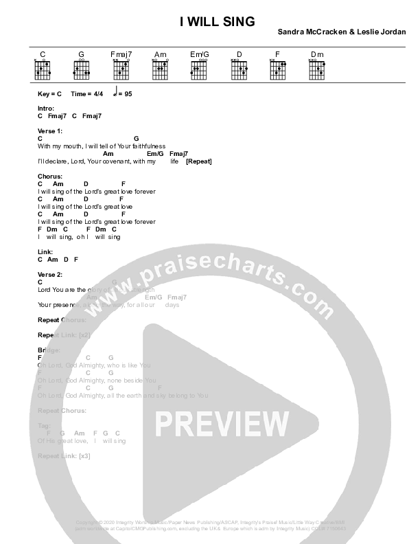 I Will Sing Chords & Lyrics (Sandra McCracken)