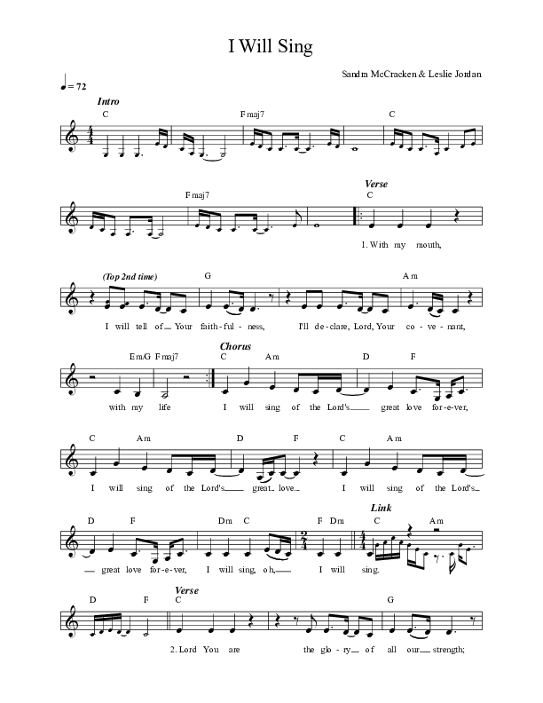 I Will Sing Lead Sheet (Sandra McCracken)