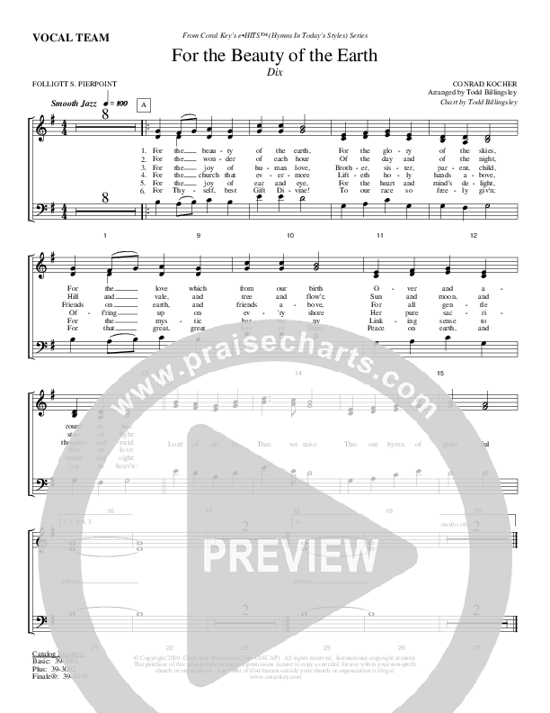For The Beauty Of The Earth Choir Sheet (Todd Billingsley)