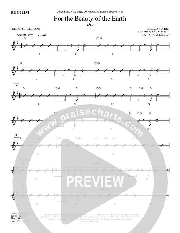 For The Beauty Of The Earth Rhythm Chart (Todd Billingsley)