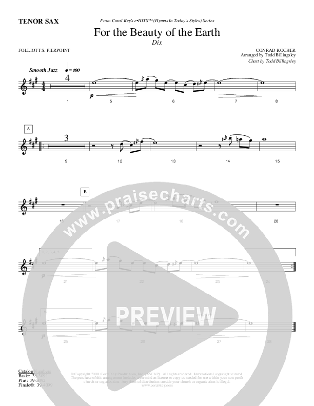 For The Beauty Of The Earth Tenor Sax 2 (Todd Billingsley)