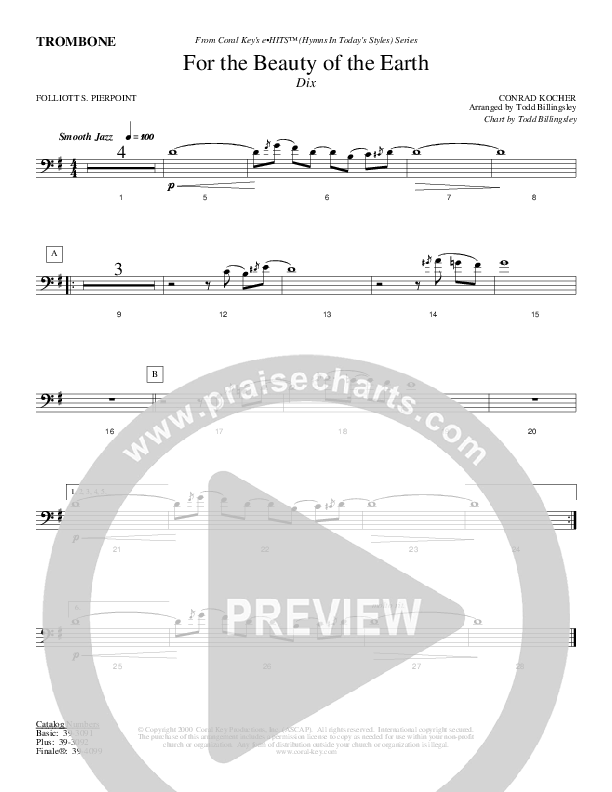 For The Beauty Of The Earth Trombone (Todd Billingsley)