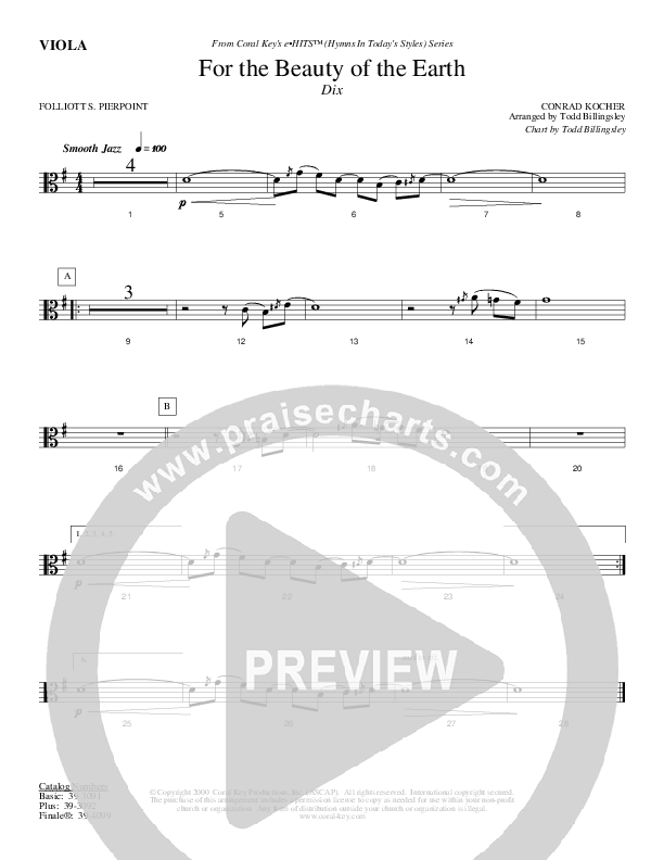 For The Beauty Of The Earth Viola (Todd Billingsley)