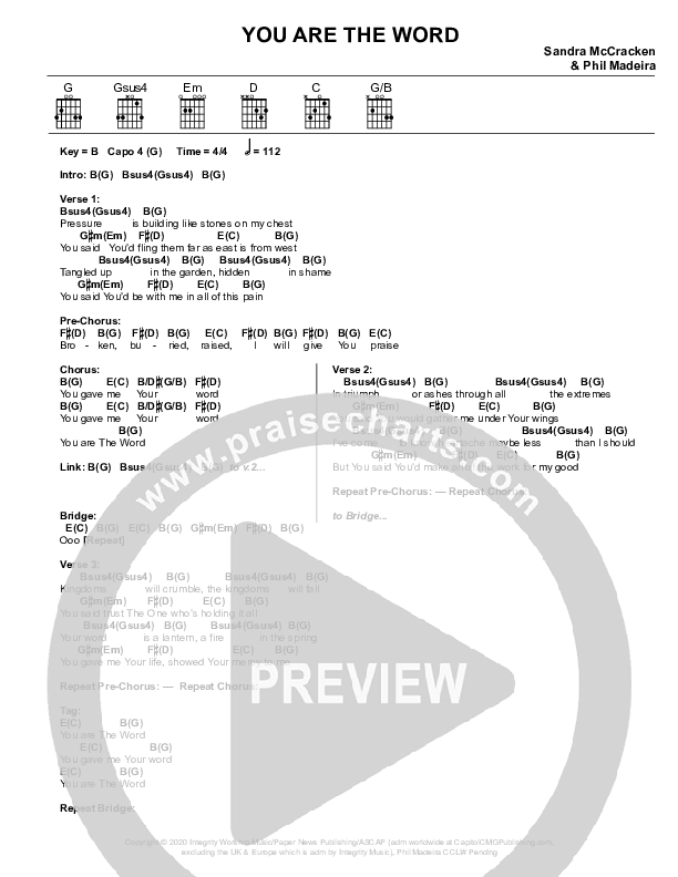 You Are The Word Chord Chart (Sandra McCracken)