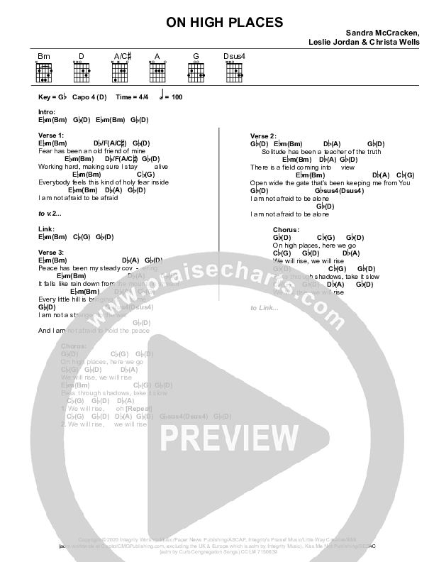 On High Places Chord Chart (Sandra McCracken)