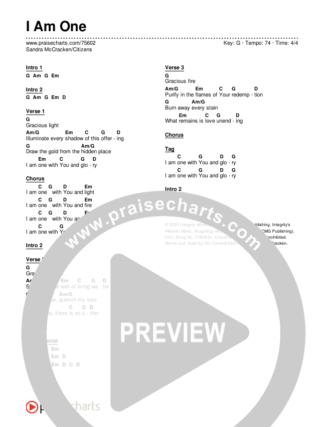 I Am One Chords & Lyrics (Sandra McCracken / Citizens)