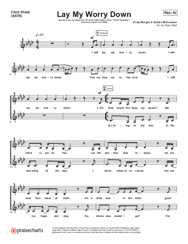 Lay My Worry Down Choir Vocals (SATB) (Sandra McCracken)