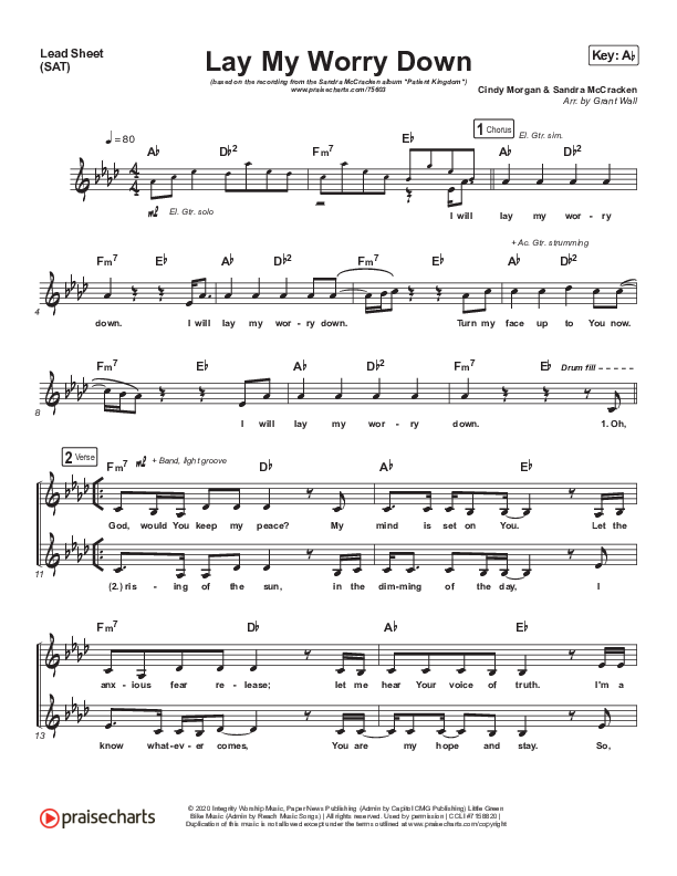 Lay My Worry Down Lead Sheet (SAT) (Sandra McCracken)