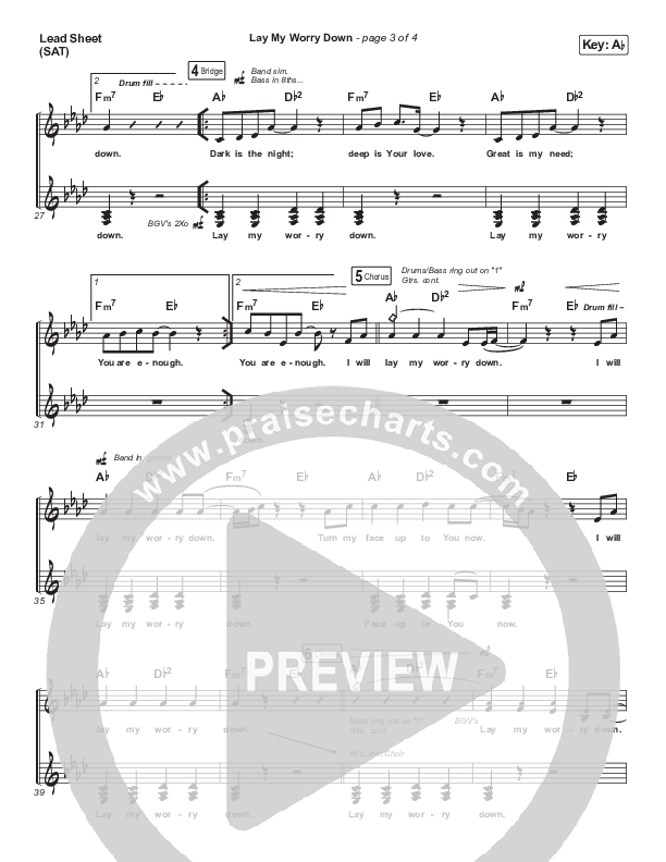 Lay My Worry Down Lead Sheet (SAT) (Sandra McCracken)
