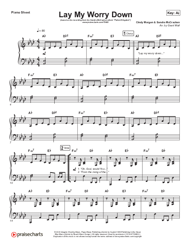 Lay My Worry Down Piano Sheet (Sandra McCracken)