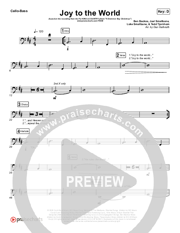 Joy To The World Cello/Bass (for KING & COUNTRY)