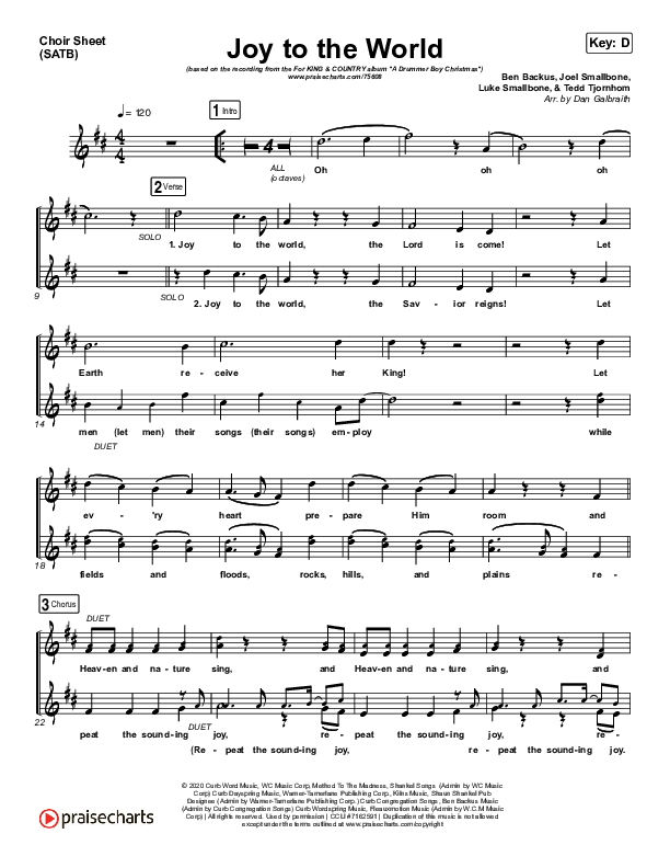 Joy To The World Choir Vocals (SATB) (for KING & COUNTRY)