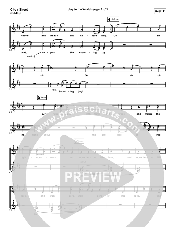 Joy To The World Choir Sheet (SATB) (for KING & COUNTRY)