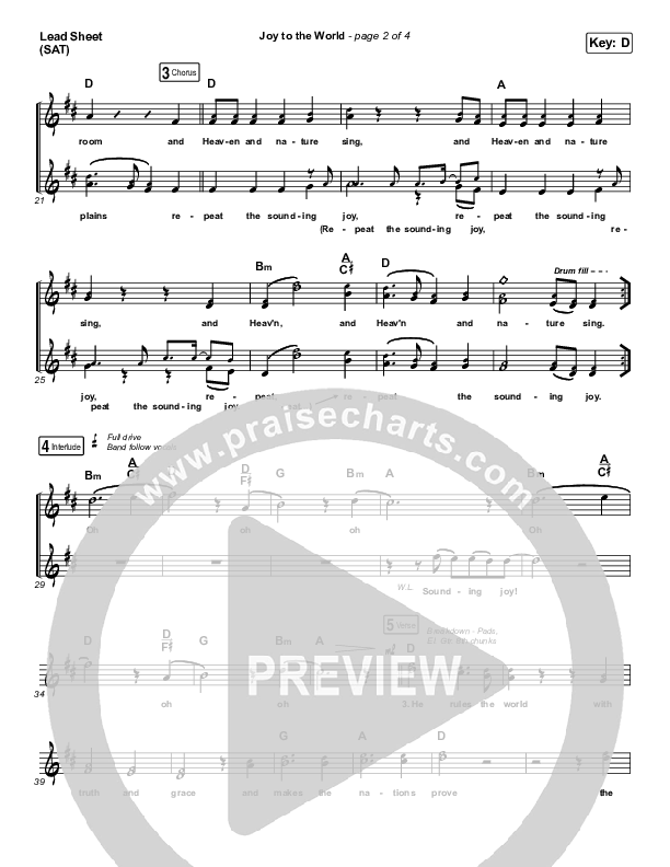 Joy To The World Lead Sheet (SAT) (for KING & COUNTRY)