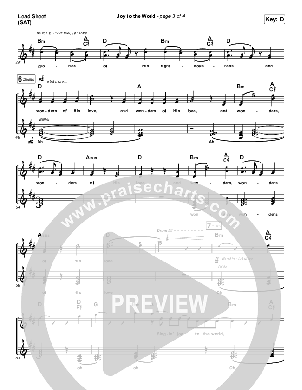 Joy To The World Lead Sheet (SAT) (for KING & COUNTRY)