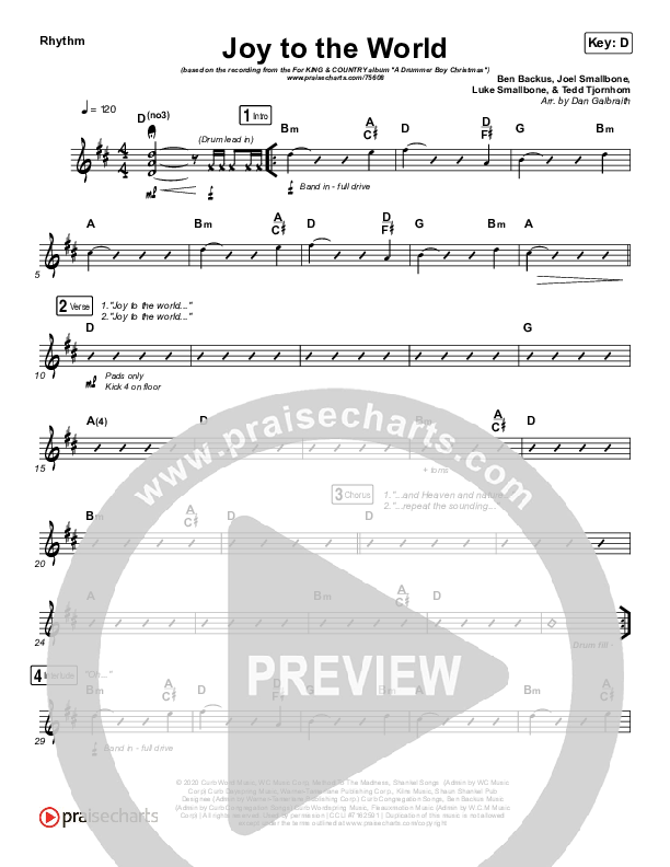 Joy To The World Rhythm Chart (for KING & COUNTRY)