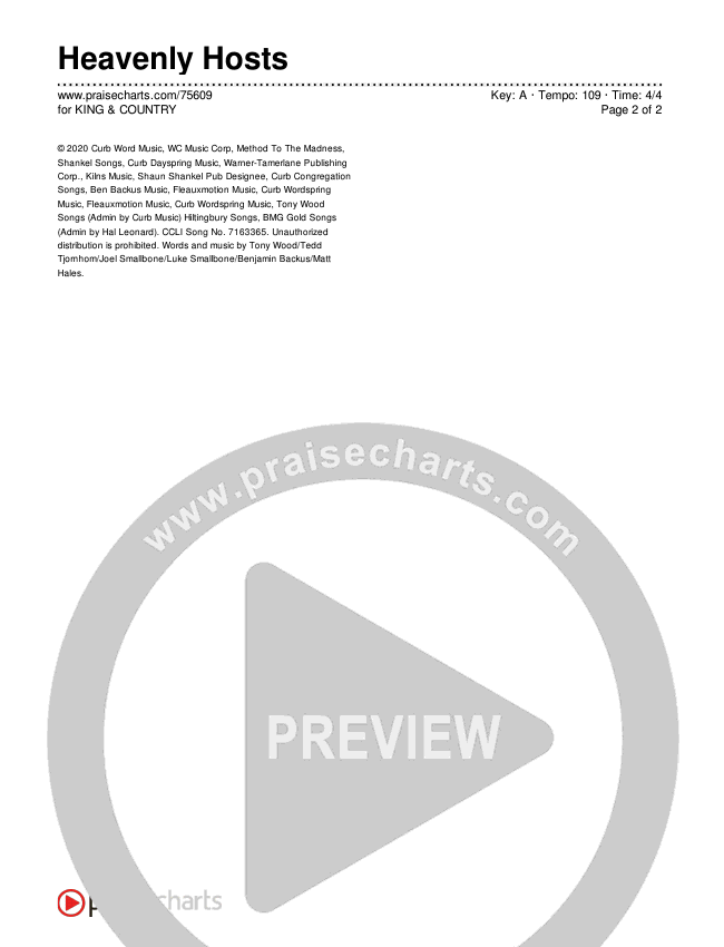 Heavenly Hosts Chords & Lyrics (for KING & COUNTRY)