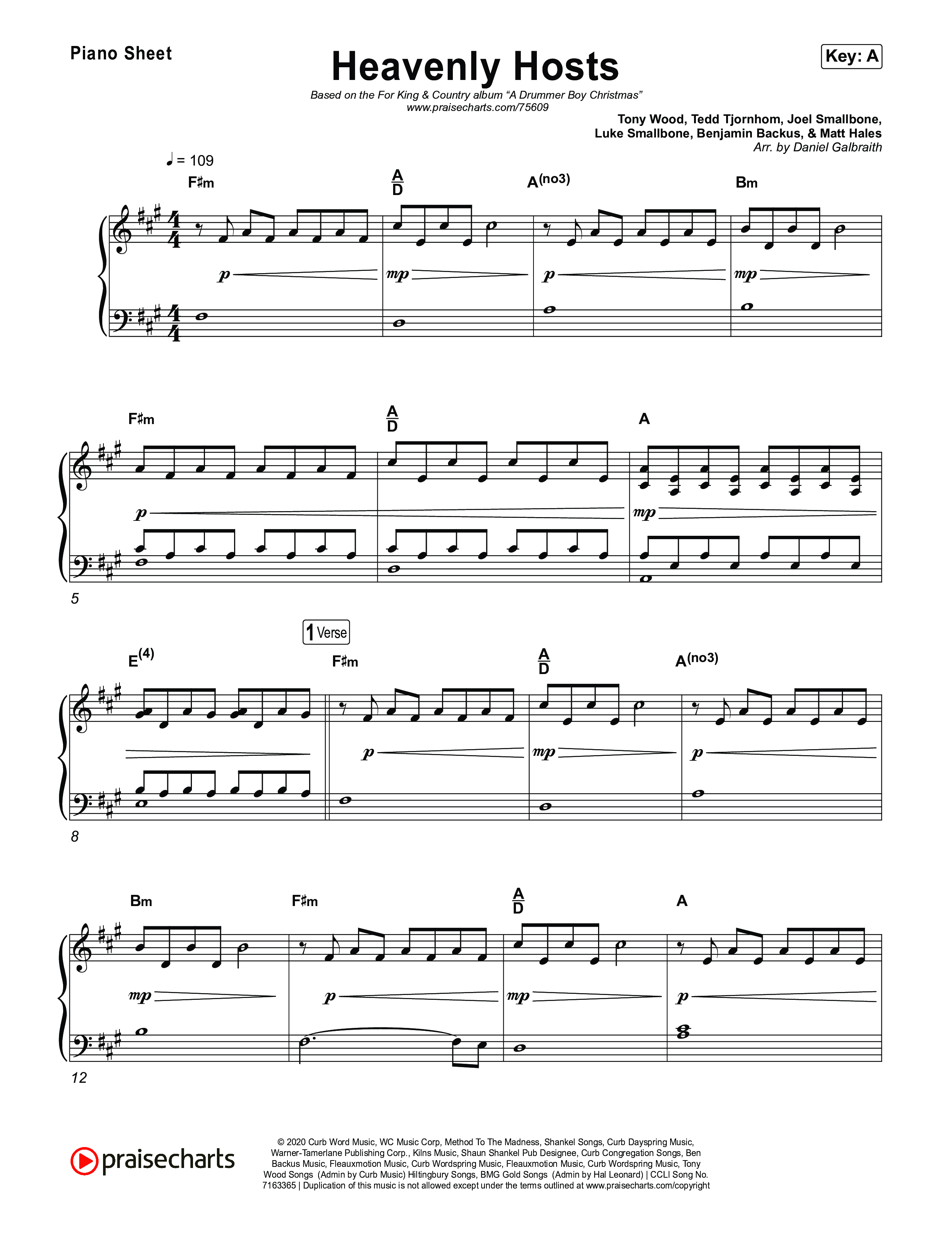 Heavenly Hosts Piano Sheet (for KING & COUNTRY)