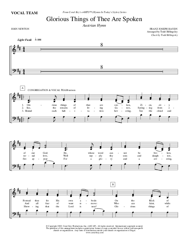 Glorious Things Of Thee Are Spoken Choir Sheet (Todd Billingsley)