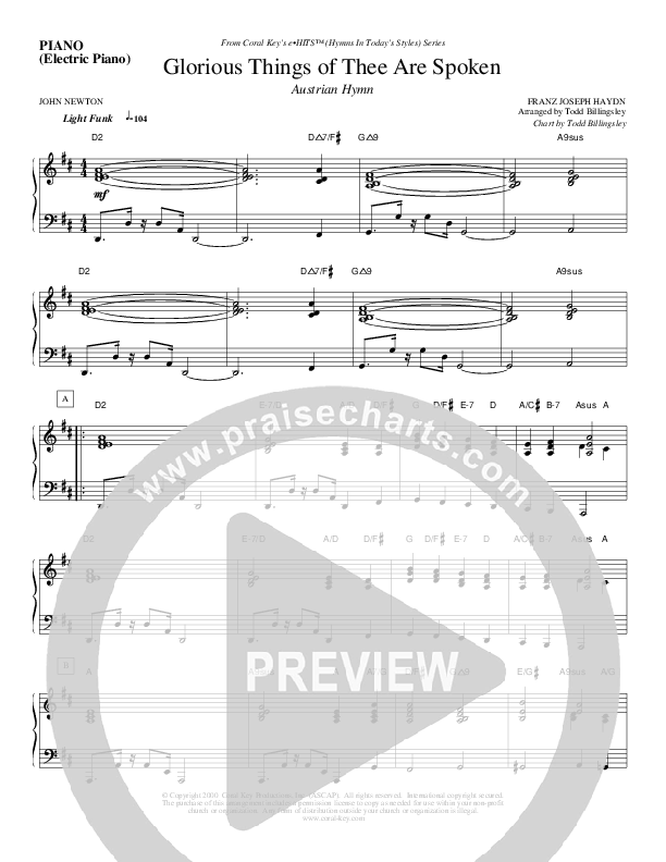 Glorious Things Of Thee Are Spoken Piano Sheet (Todd Billingsley)