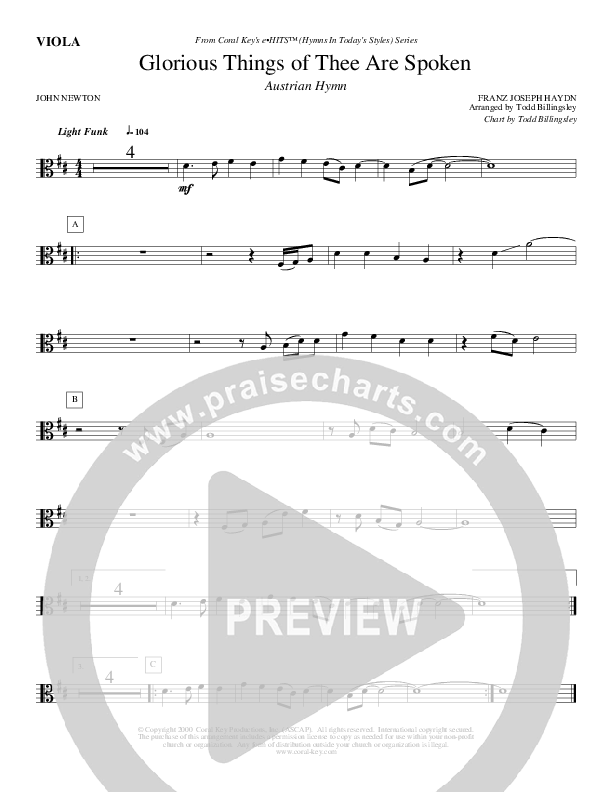 Glorious Things Of Thee Are Spoken Viola (Todd Billingsley)