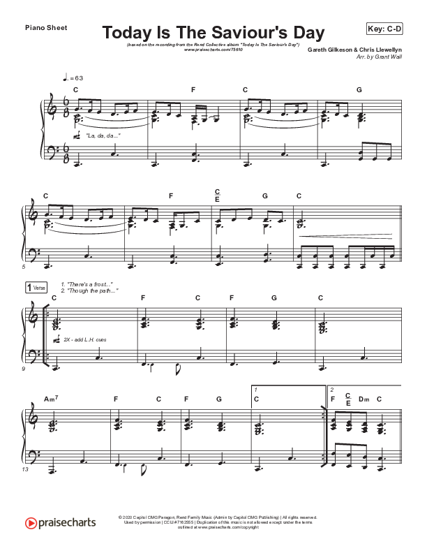Today Is The Saviour's Day Piano Sheet (Rend Collective)