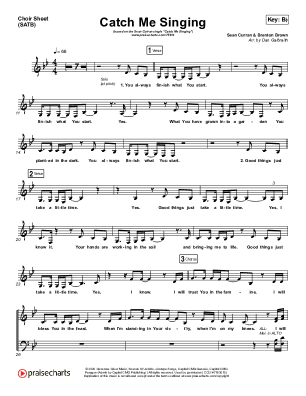 Catch Me Singing Choir Sheet (SATB) (Sean Curran)