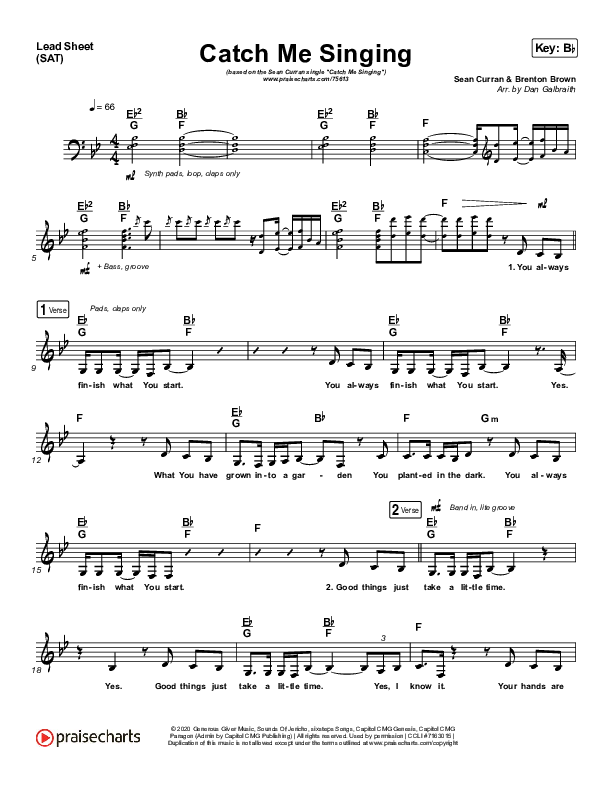 Catch Me Singing Lead Sheet (SAT) (Sean Curran)