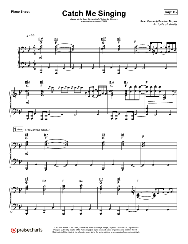 Catch Me Singing Piano Sheet (Sean Curran)