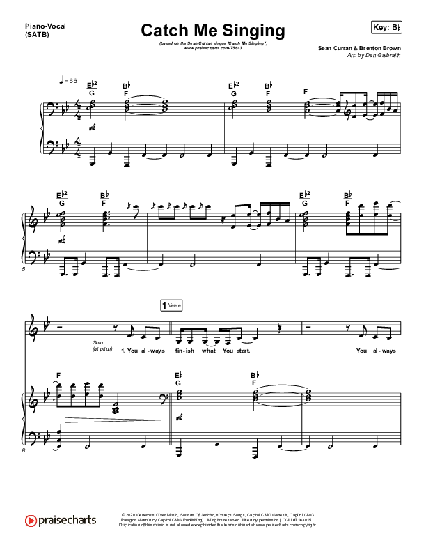 Catch Me Singing Piano/Vocal (SATB) (Sean Curran)