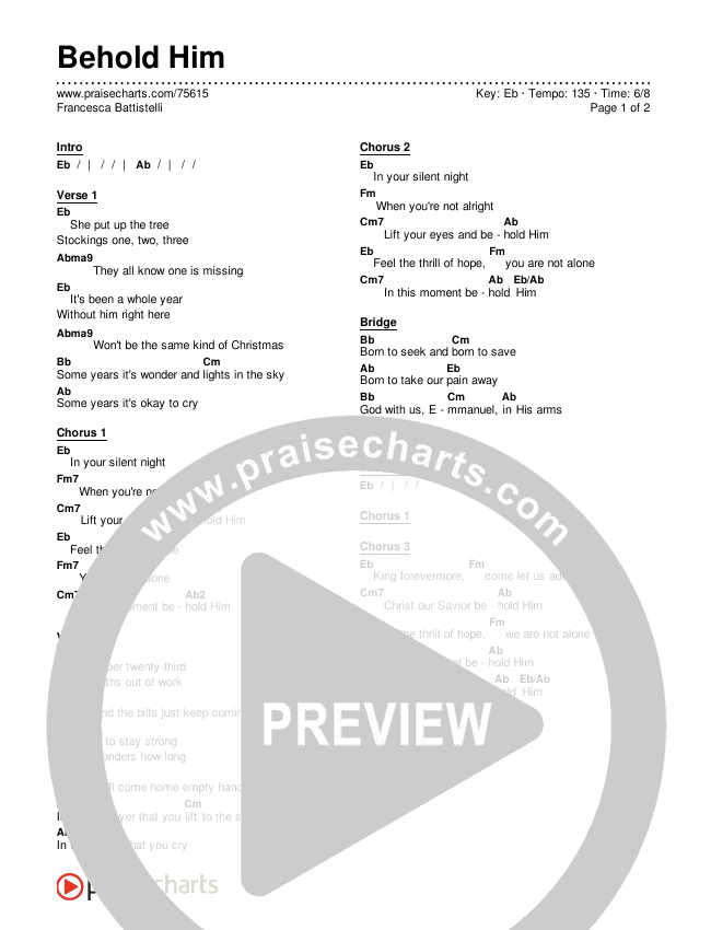 Behold Him Chords & Lyrics (Francesca Battistelli)