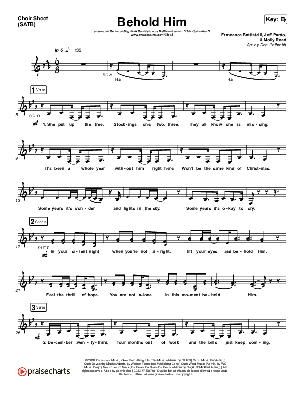 Behold Him Choir Sheet (SATB) (Francesca Battistelli)