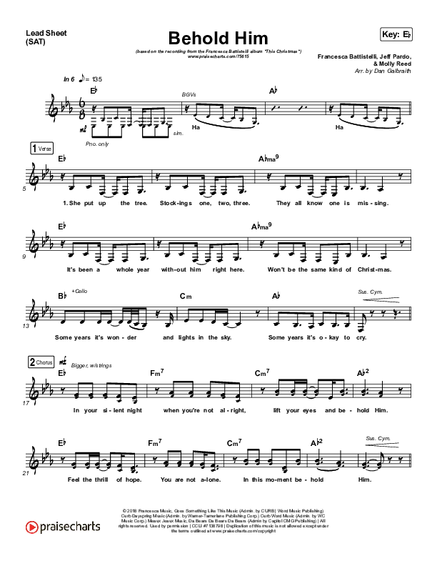 Behold Him Lead Sheet (SAT) (Francesca Battistelli)