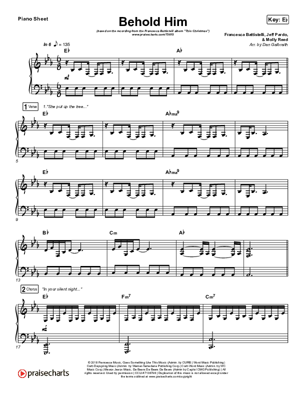 Behold Him Piano Sheet (Francesca Battistelli)