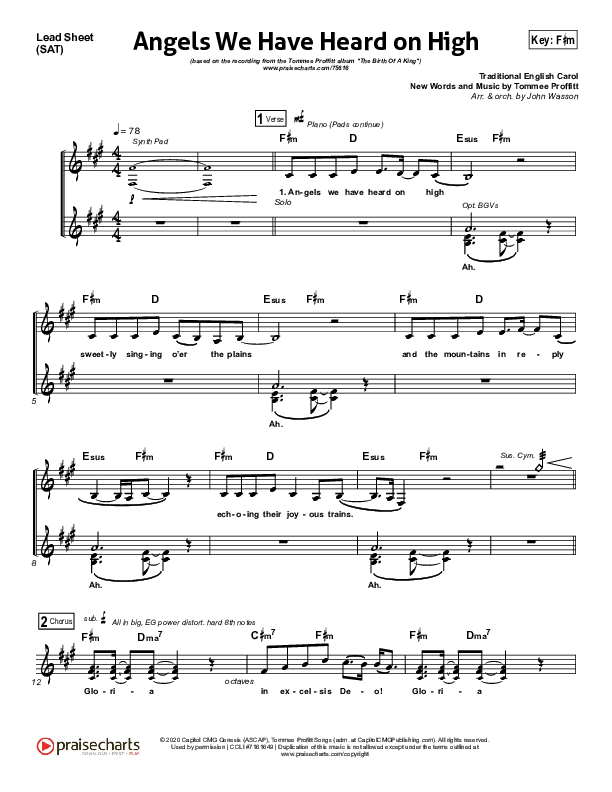 Angels We Have Heard On High Lead Sheet (SAT) (Tommee Profitt / Nicole Serrano)