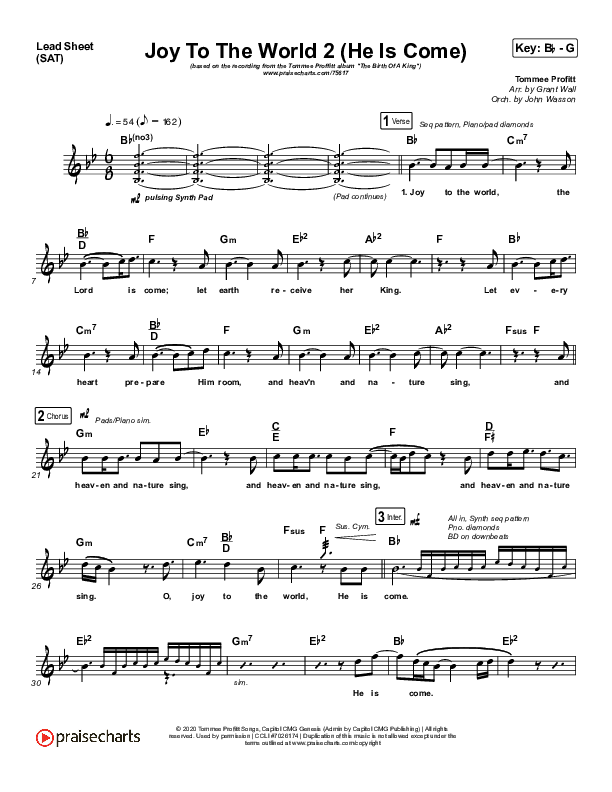 Joy To The World 2 (He Is Come) Lead Sheet (SAT) (Tommee Profitt / Clark Beckham)