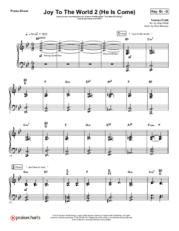 Joy To The World 2 (He Is Come) Piano Sheet (Tommee Profitt / Clark Beckham)