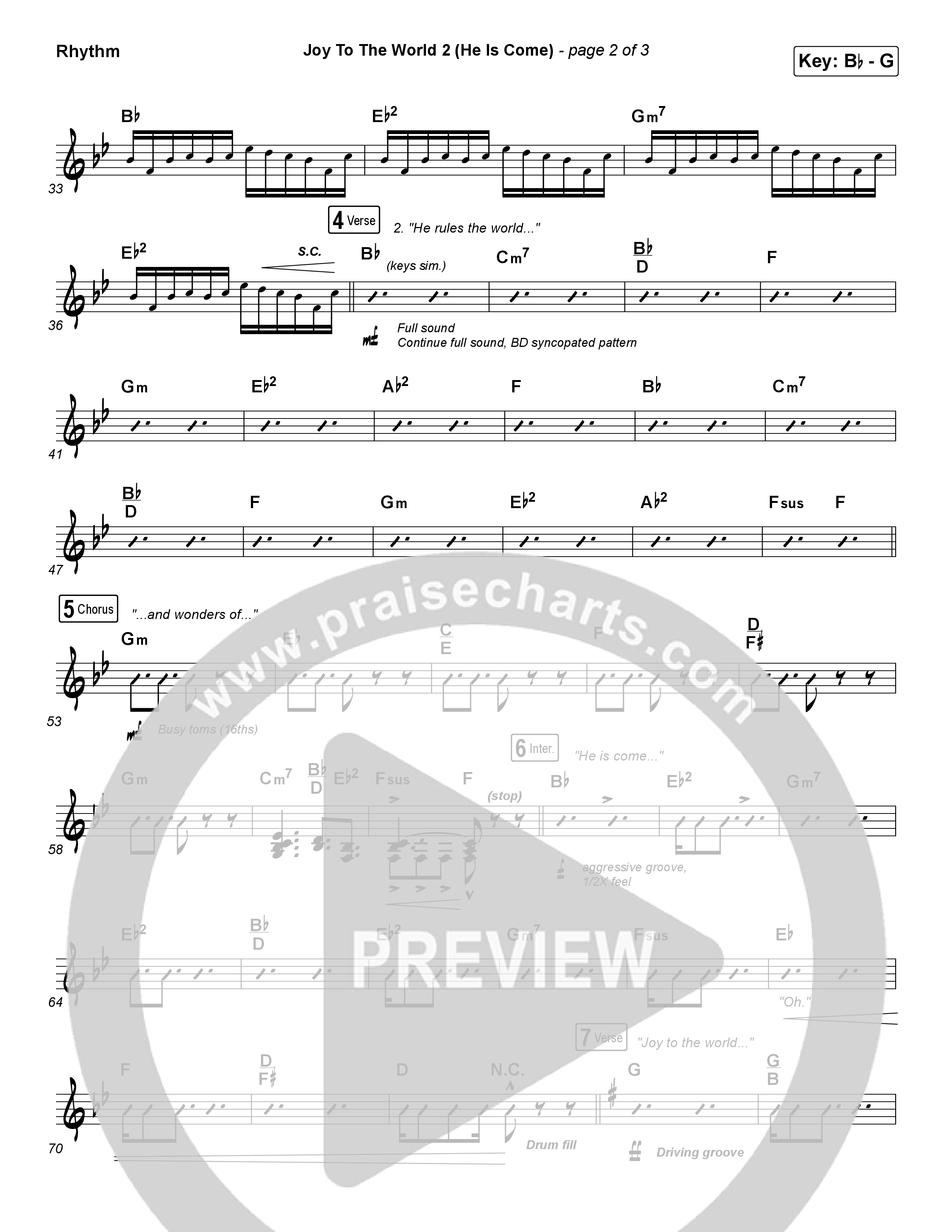 Joy To The World 2 (He Is Come) Rhythm Chart (Tommee Profitt / Clark Beckham)