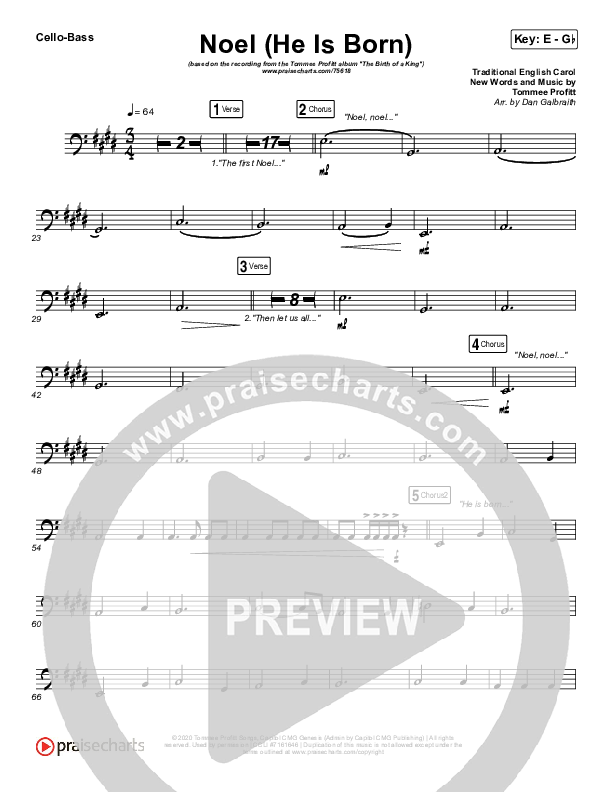 Noel (He Is Born) Cello/Bass (Tommee Profitt / Stanaj)