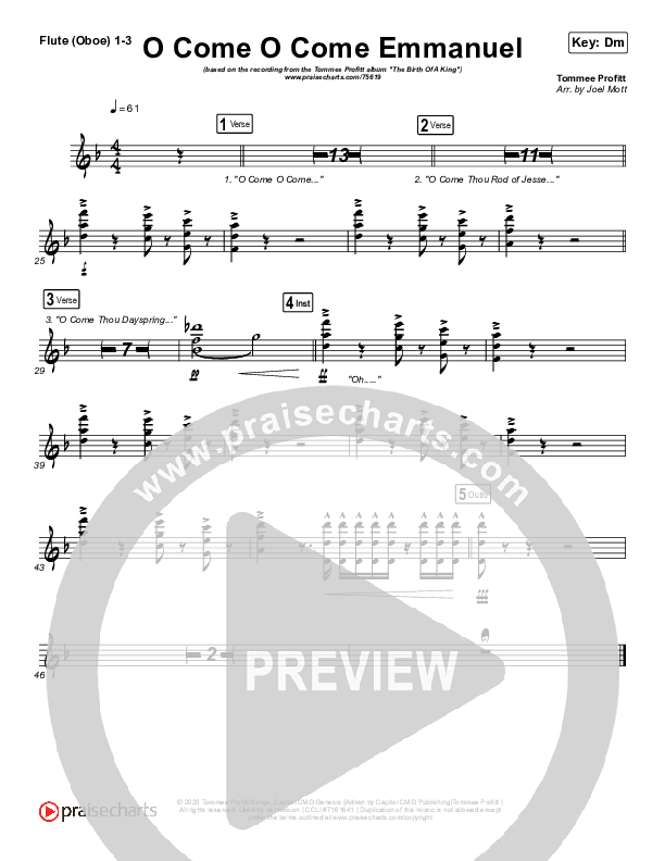 O Come O Come Emmanuel Flute/Oboe 1/2/3 (Tommee Profitt)