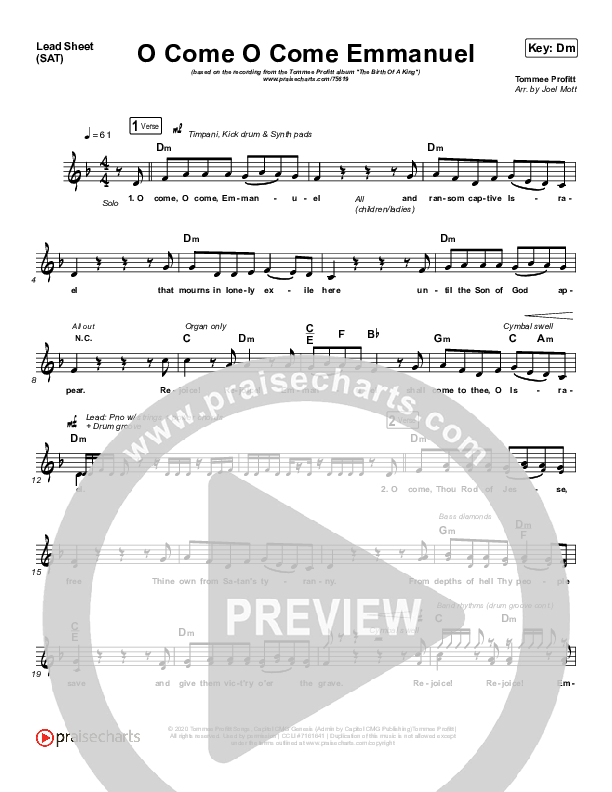 O Come O Come Emmanuel Lead Sheet (SAT) (Tommee Profitt)