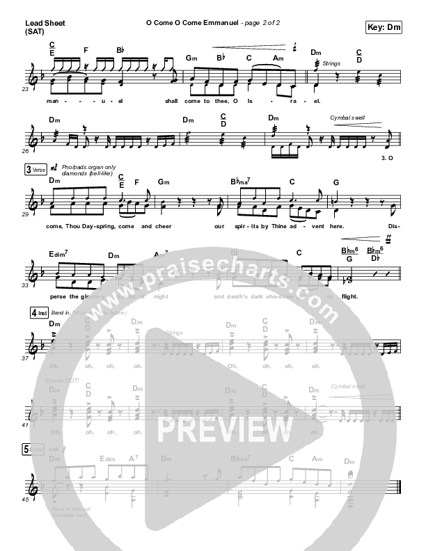 O Come O Come Emmanuel Lead Sheet (SAT) (Tommee Profitt)