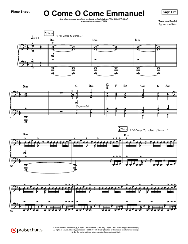 O Come O Come Emmanuel Piano Sheet (Tommee Profitt)