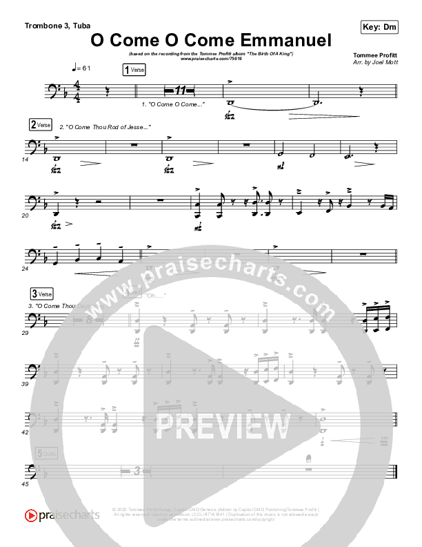 O Come O Come Emmanuel Trombone 3/Tuba (Tommee Profitt)
